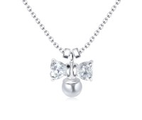 Bow Crystal with Pearl Silver Necklace SPE-96n